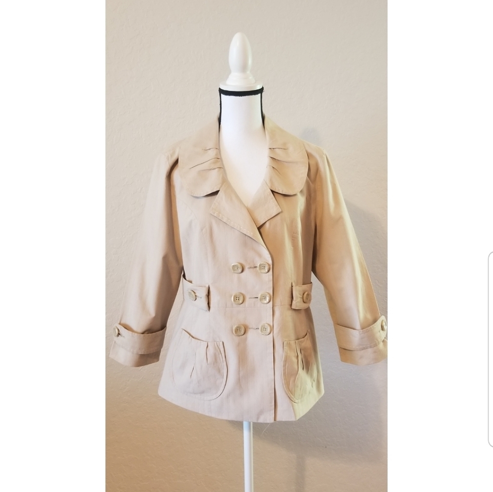 Khaki Double Breasted Peter Pan Collar Jacket